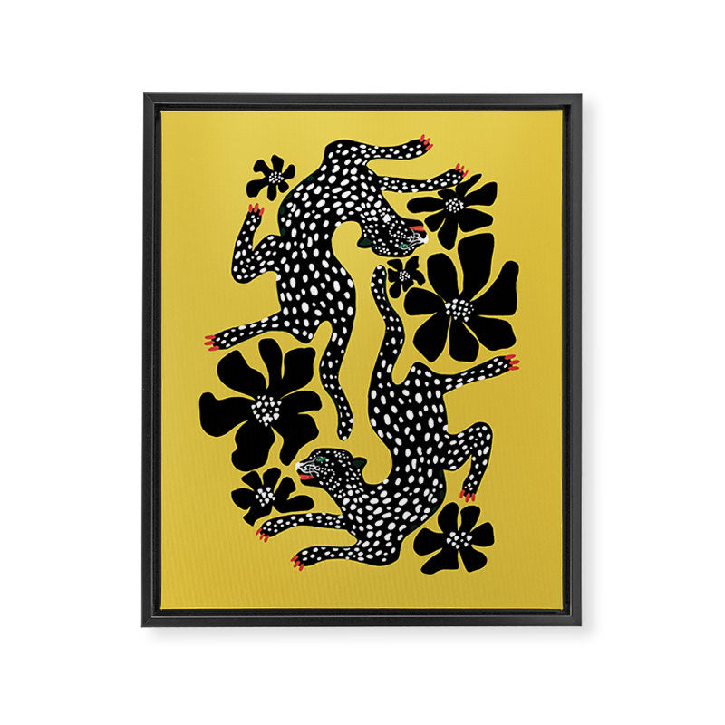 Bold Leopard Art Print on Pink with Floral Accents - Modern Animal Wall Art Framed Canvas Print Gallery Image 8
