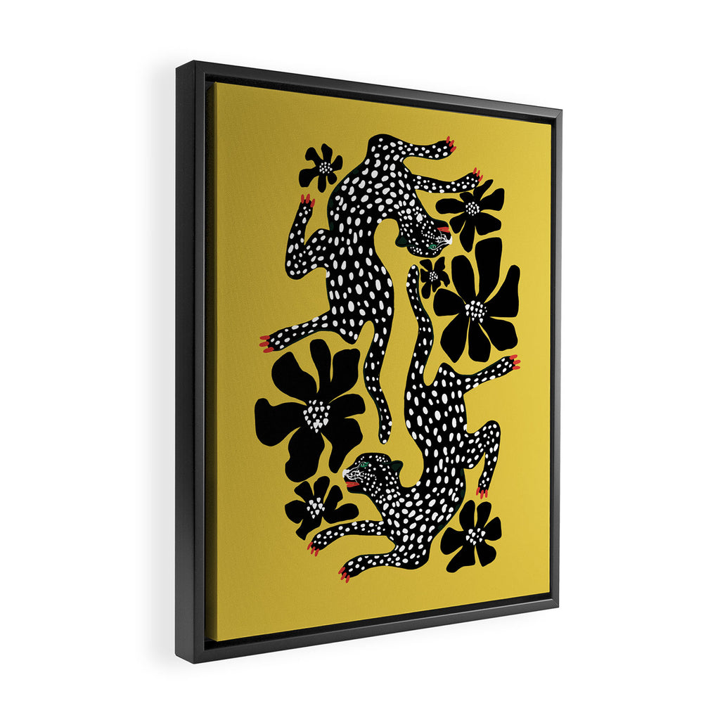 Bold Leopard Art Print on Pink with Floral Accents - Modern Animal Wall Art Framed Canvas Print Gallery Image 2