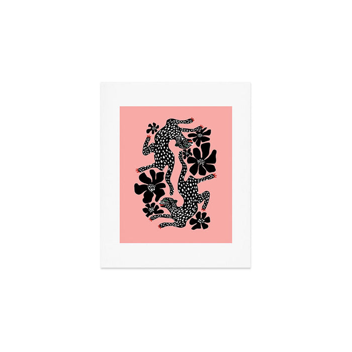 Bold Leopard Art Print on Pink with Floral Accents - Modern Animal Wall Art Art Print Gallery Image 1