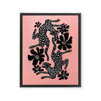 Bold Leopard Art Print on Pink with Floral Accents - Modern Animal Wall Art Framed Canvas Print Gallery Image 8