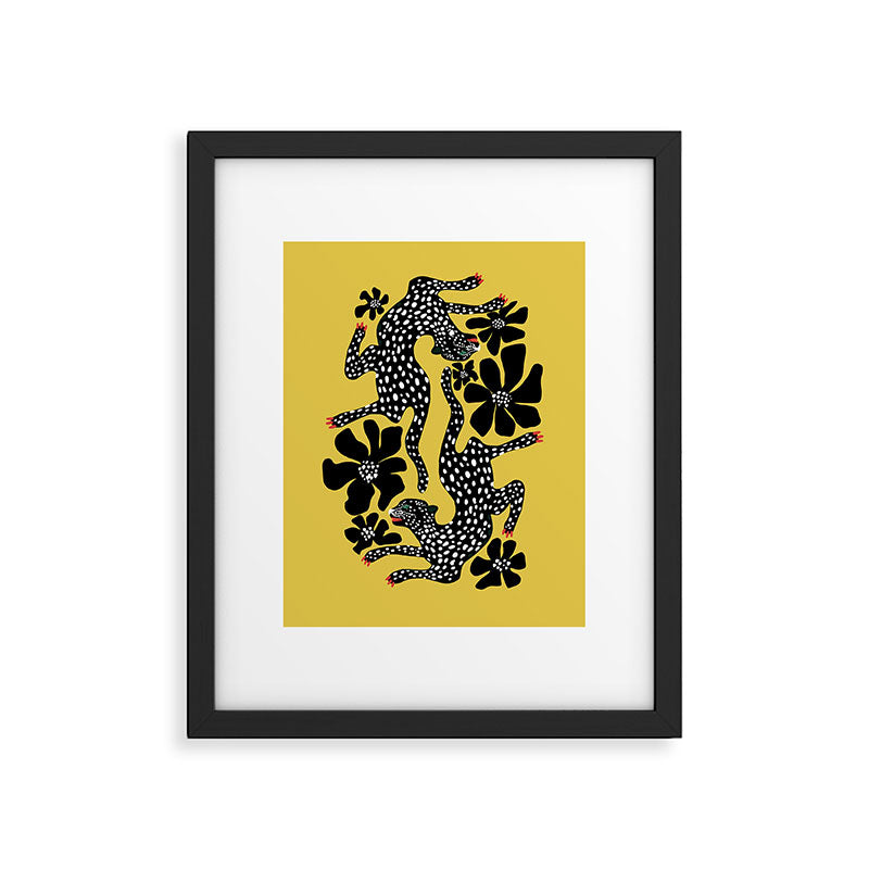 Bold Leopard Art Print on Pink with Floral Accents - Modern Animal Wall Art Framed Art Print Gallery Image 6