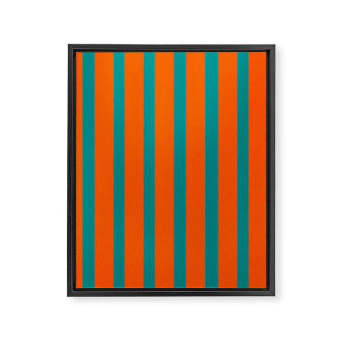 Bold Vertical Stripe Pattern  Modern Teal and Orange Framed Canvas Print Gallery Image 1