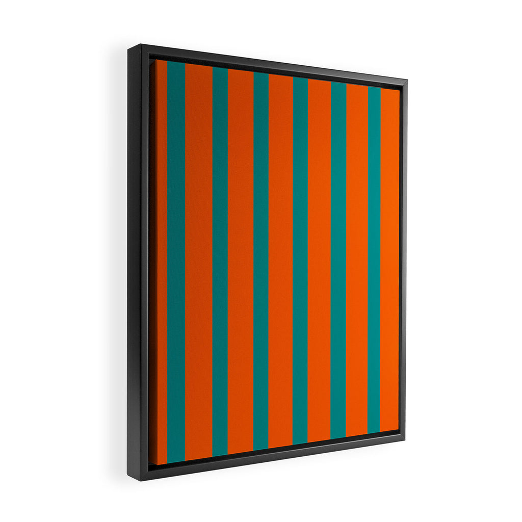 Bold Vertical Stripe Pattern  Modern Teal and Orange Framed Canvas Print Gallery Image 2