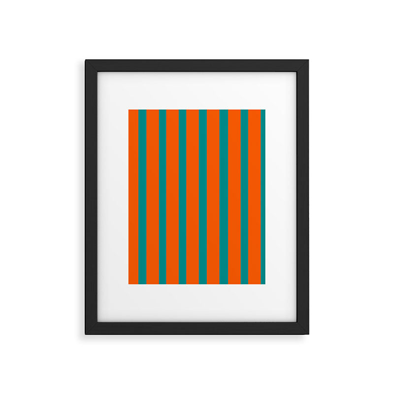 Bold Vertical Stripe Pattern  Modern Teal and Orange Framed Art Print Gallery Image 6