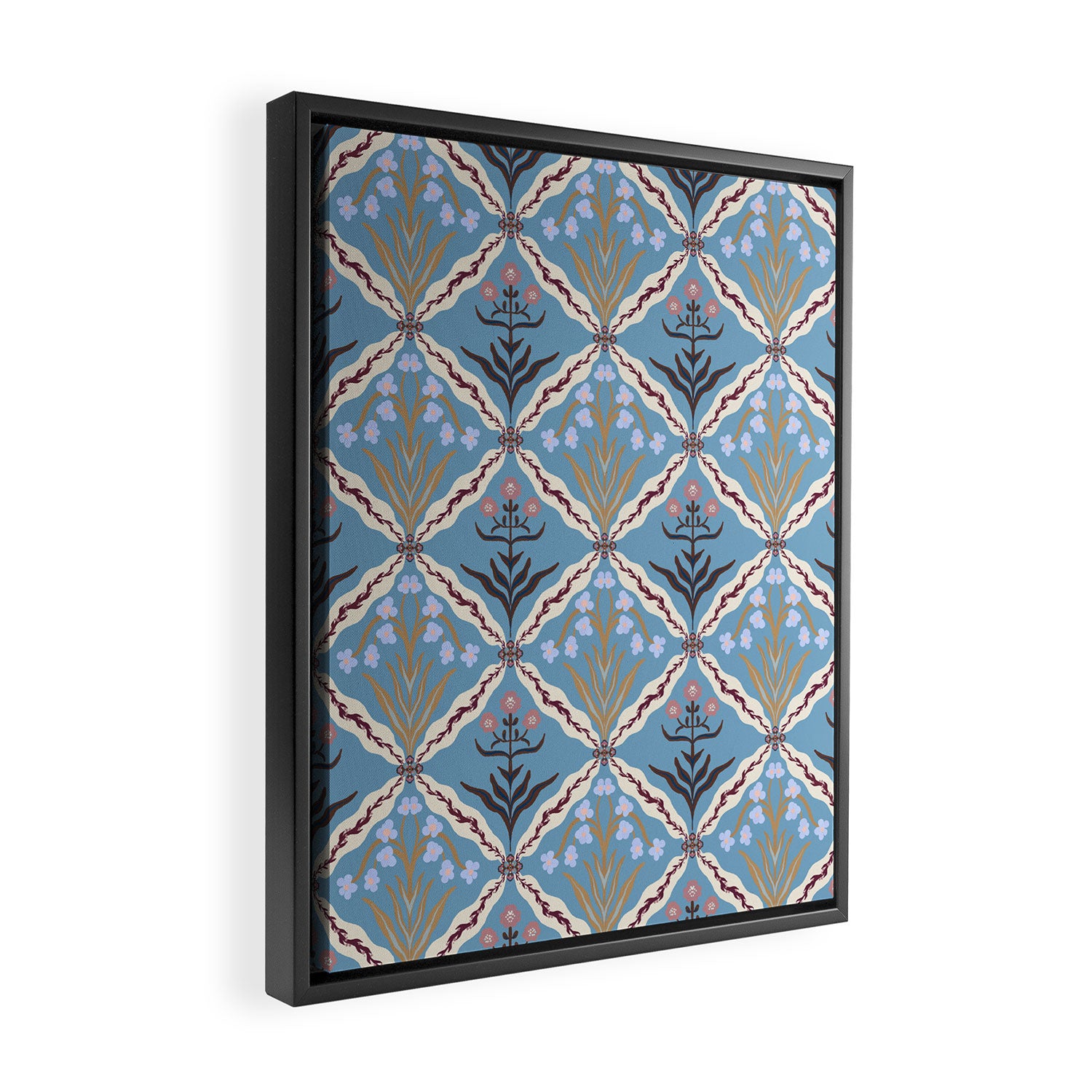 Botanical Trellis Floral Pattern Framed Canvas Print Gallery Image 2