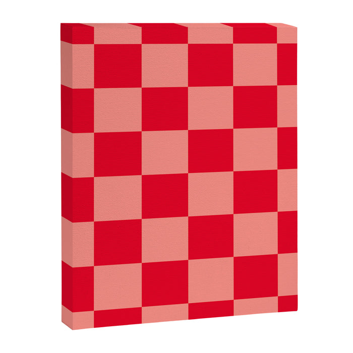 Bright red and peaches pink checkerboard Canvas Print Gallery Image 1