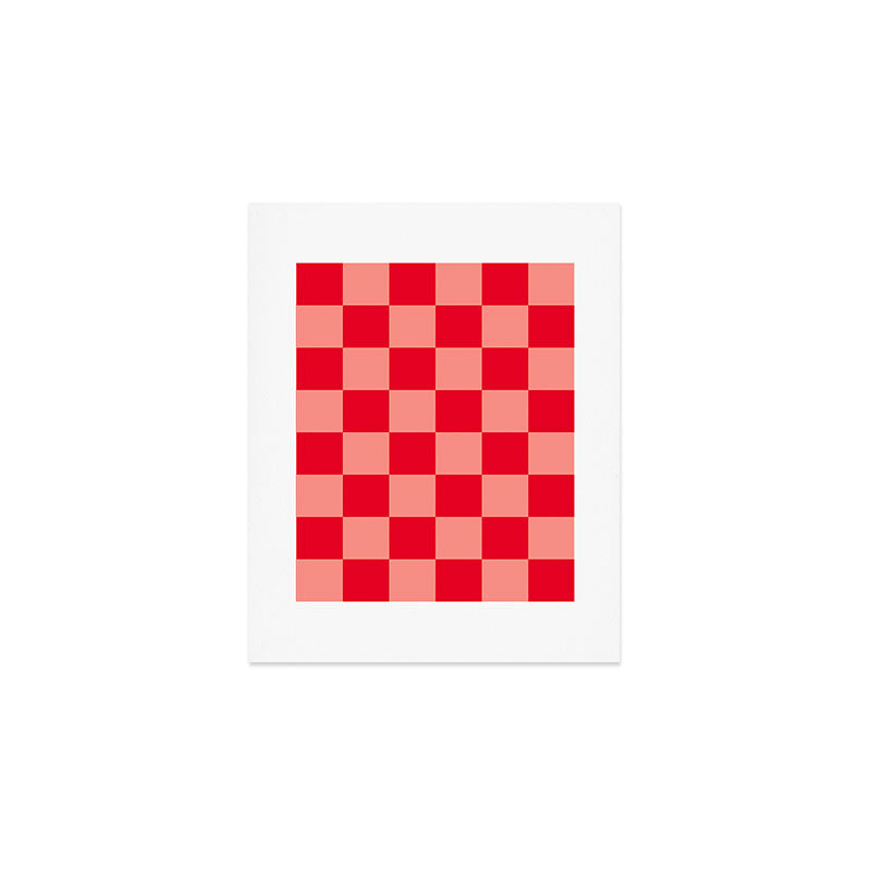 Bright red and peaches pink checkerboard Art Print Gallery Image 1