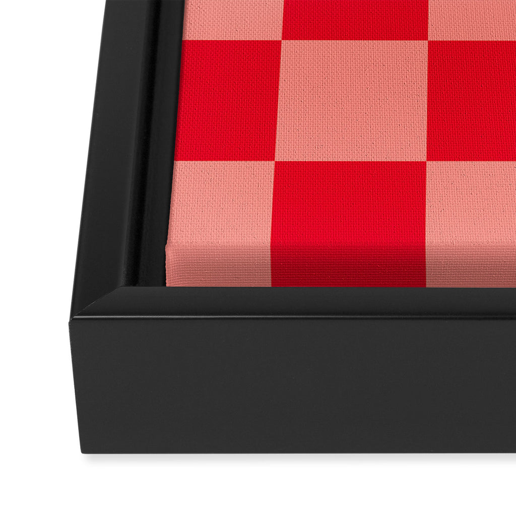 Bright red and peaches pink checkerboard Framed Canvas Print Gallery Image 3