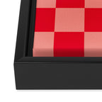 Bright red and peaches pink checkerboard Framed Canvas Print Gallery Image 3