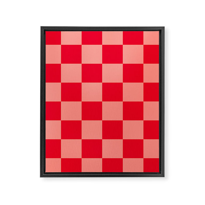 Bright red and peaches pink checkerboard Framed Canvas Print Gallery Image 1