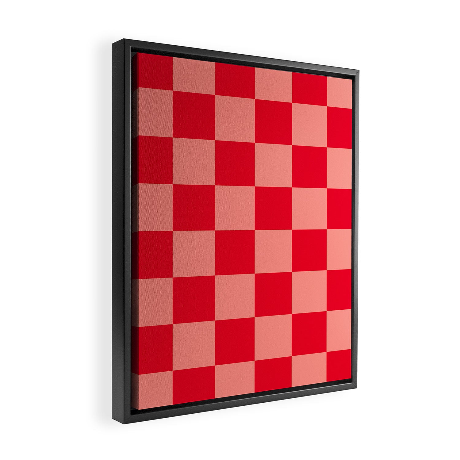 Bright red and peaches pink checkerboard Framed Canvas Print Gallery Image 2