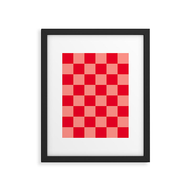 Bright red and peaches pink checkerboard Framed Art Print Gallery Image 6
