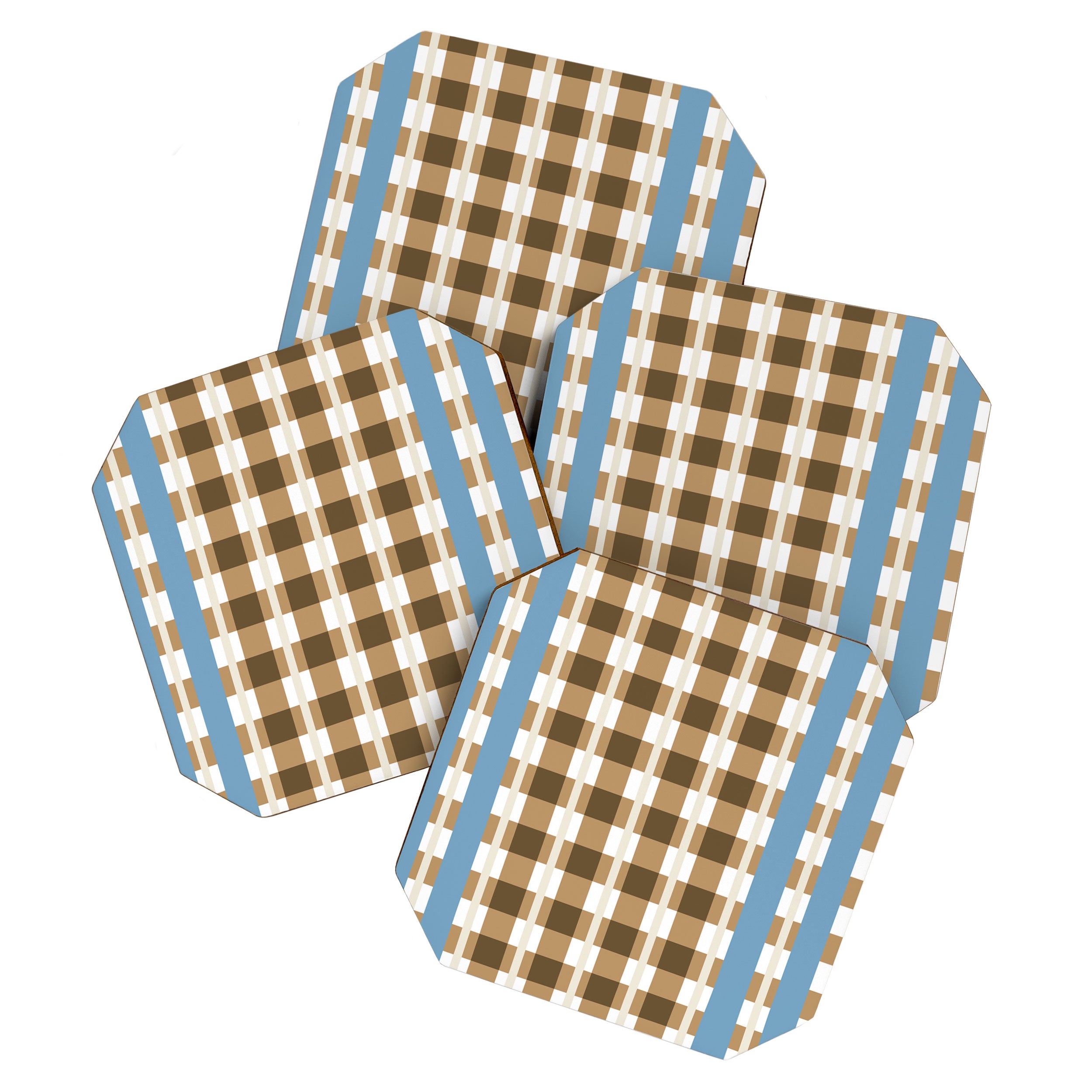Camel Blue Modern Plaid Coaster Gallery Image 1