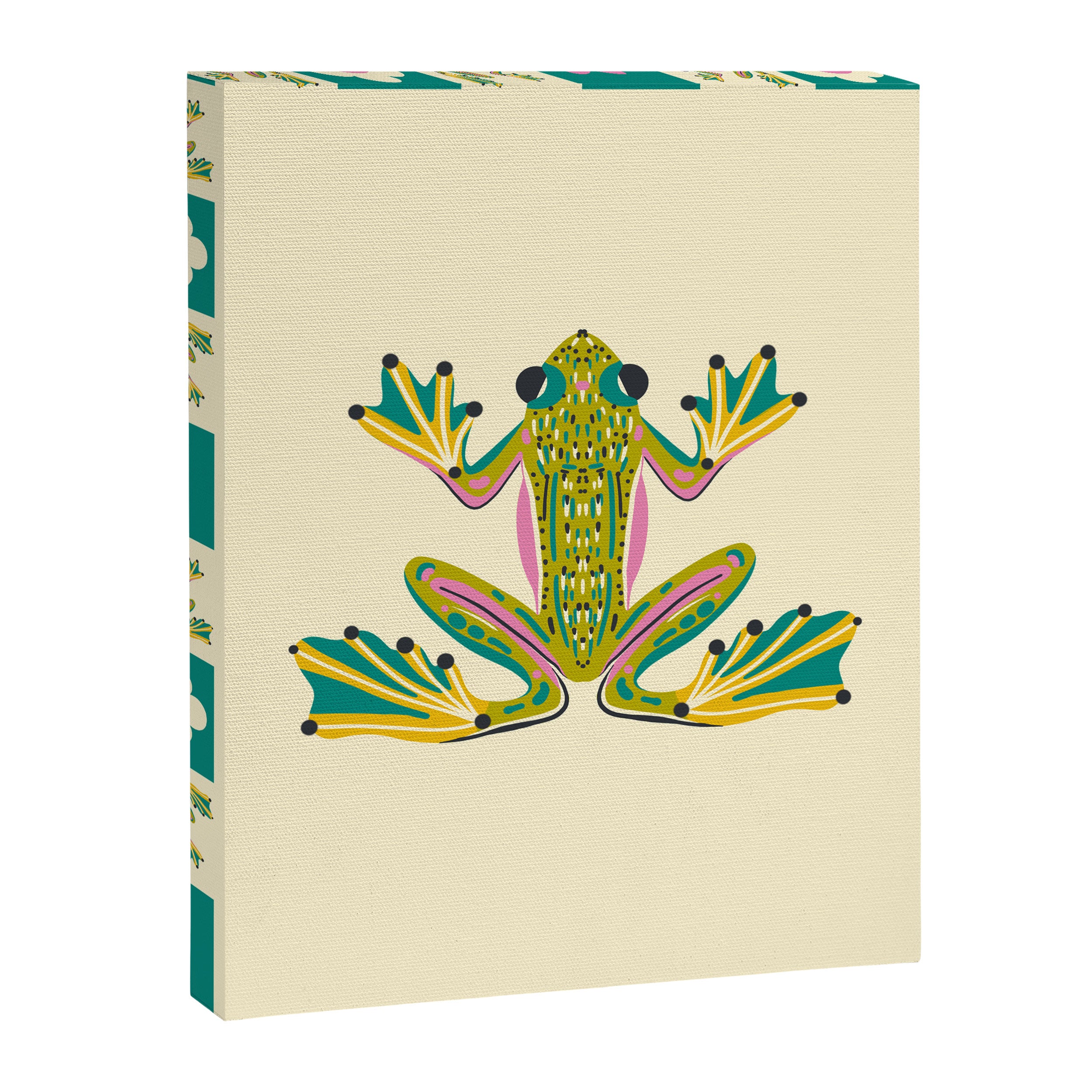 Charming Frogs & Florals: Whimsical Nature-Inspired Pattern Canvas Print Gallery Image 8