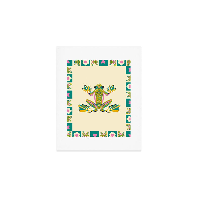 Charming Frogs & Florals: Whimsical Nature-Inspired Pattern Art Print Gallery Image 1