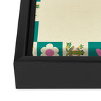 Charming Frogs & Florals: Whimsical Nature-Inspired Pattern Framed Canvas Print Gallery Image 3