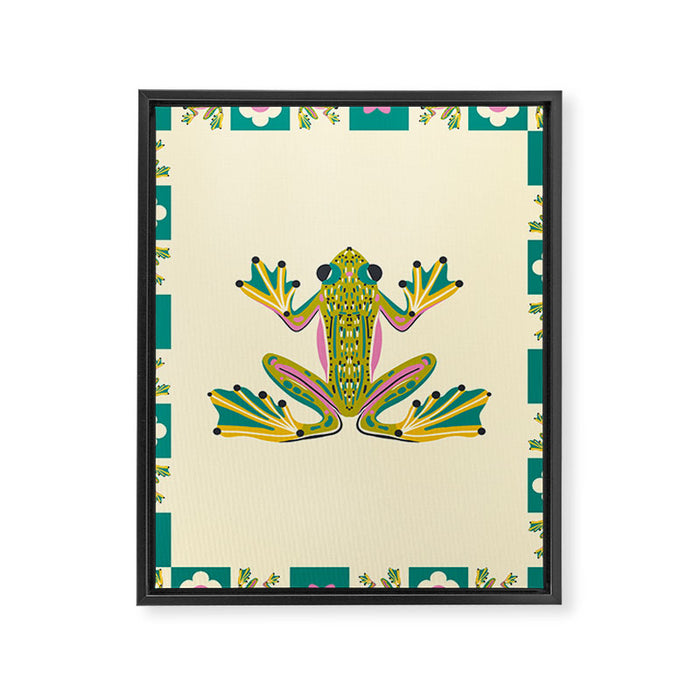 Charming Frogs & Florals: Whimsical Nature-Inspired Pattern Framed Canvas Print Gallery Image 1