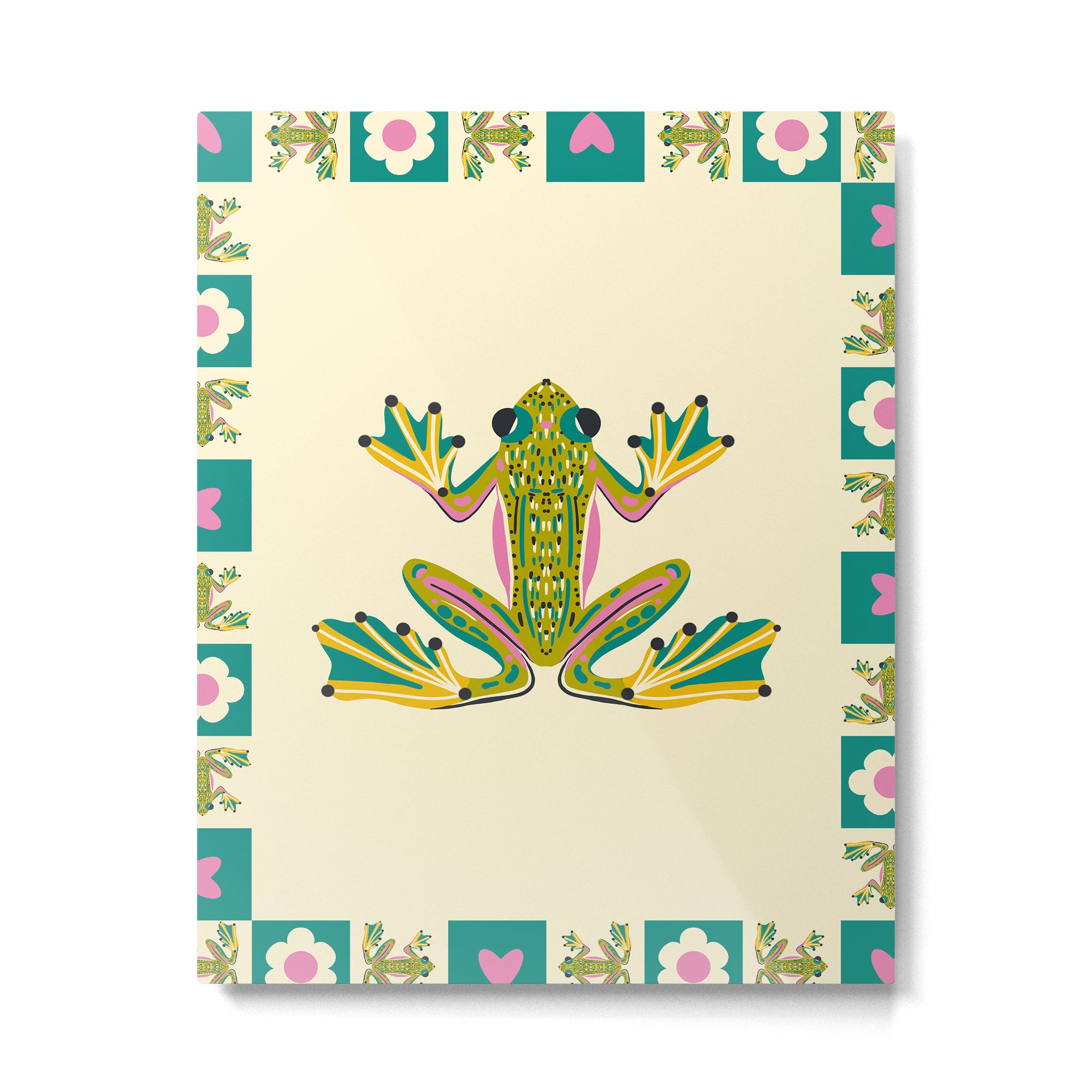 Charming Frogs & Florals: Whimsical Nature-Inspired Pattern Metal Print Gallery Image 6
