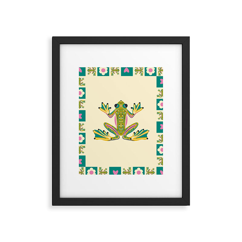 Charming Frogs & Florals: Whimsical Nature-Inspired Pattern Framed Art Print Gallery Image 6