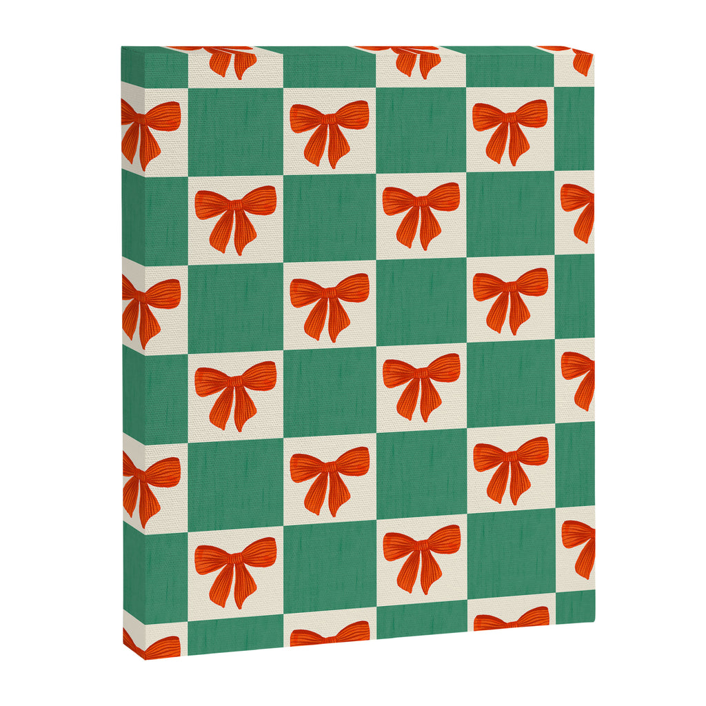 Charming Red Bow Checkerboard Pattern - Festive Holiday Background Canvas Print Gallery Image 8