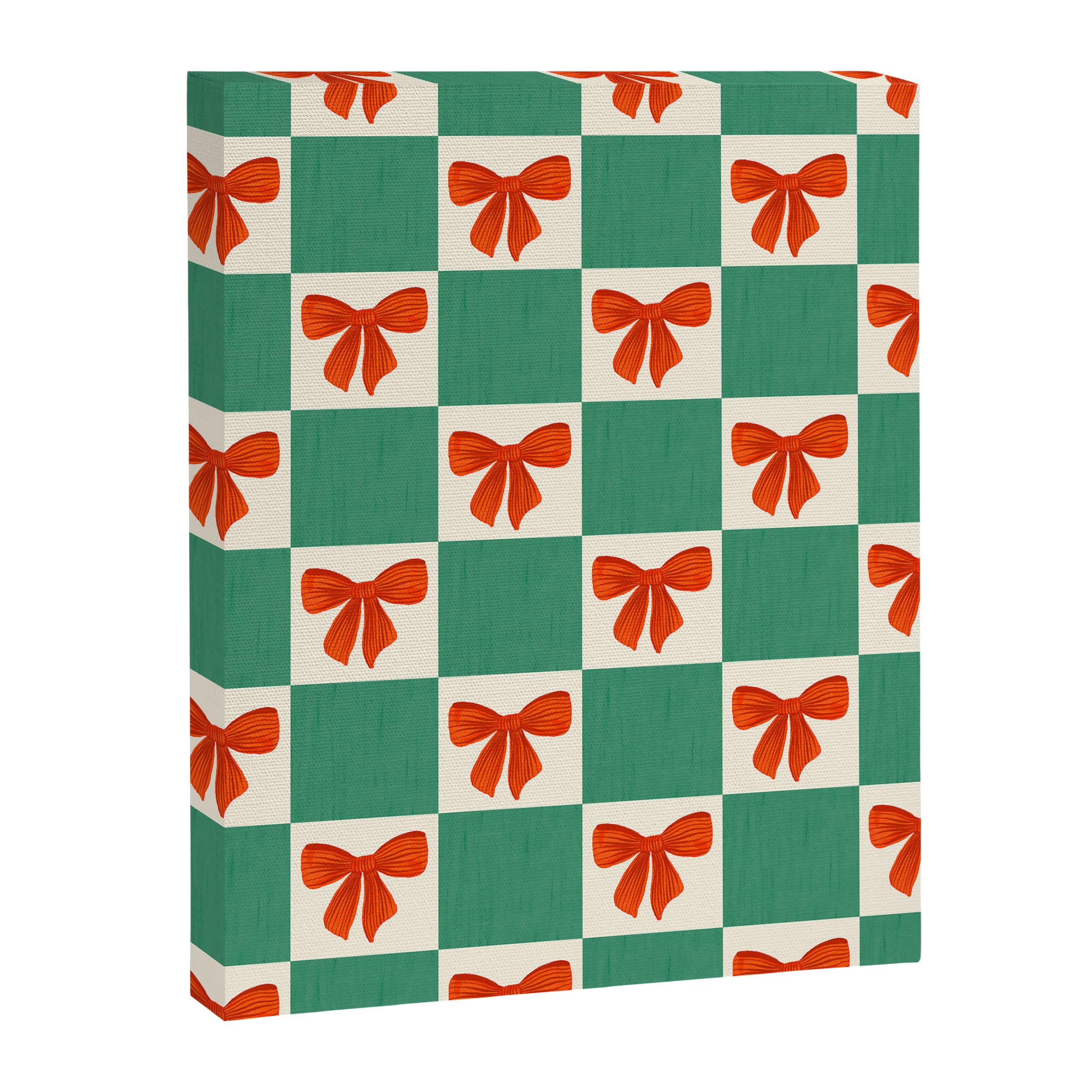 Charming Red Bow Checkerboard Pattern - Festive Holiday Background Canvas Print Gallery Image 8
