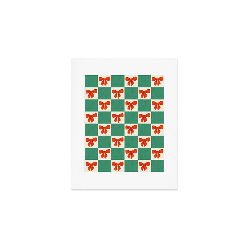 Charming Red Bow Checkerboard Pattern - Festive Holiday Background Art Print Gallery Image 1