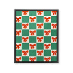 Charming Red Bow Checkerboard Pattern - Festive Holiday Background Framed Canvas Print Gallery Image 8