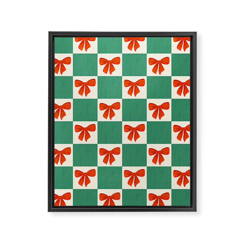 Charming Red Bow Checkerboard Pattern - Festive Holiday Background Framed Canvas Print Gallery Image 8