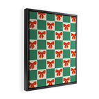 Charming Red Bow Checkerboard Pattern - Festive Holiday Background Framed Canvas Print Gallery Image 2