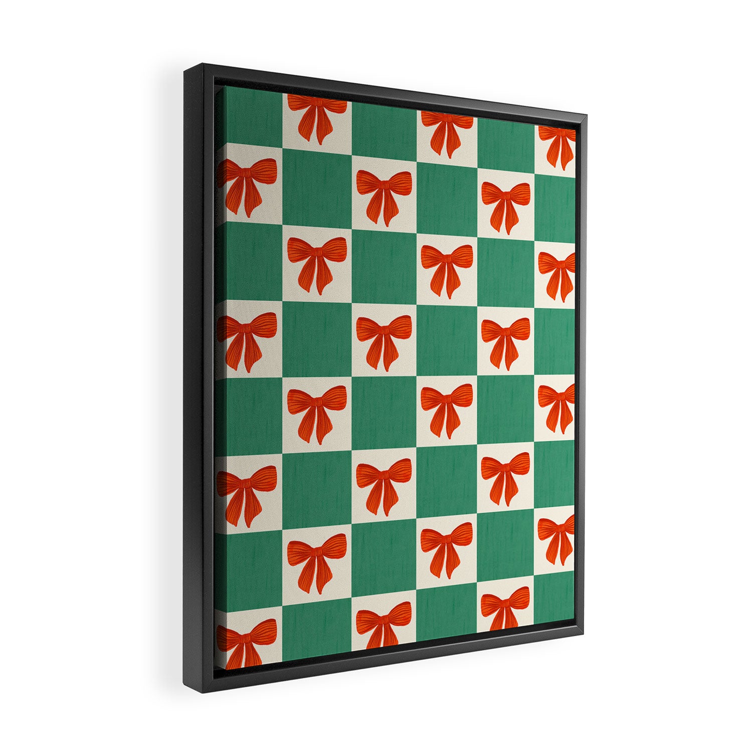 Charming Red Bow Checkerboard Pattern - Festive Holiday Background Framed Canvas Print Gallery Image 2