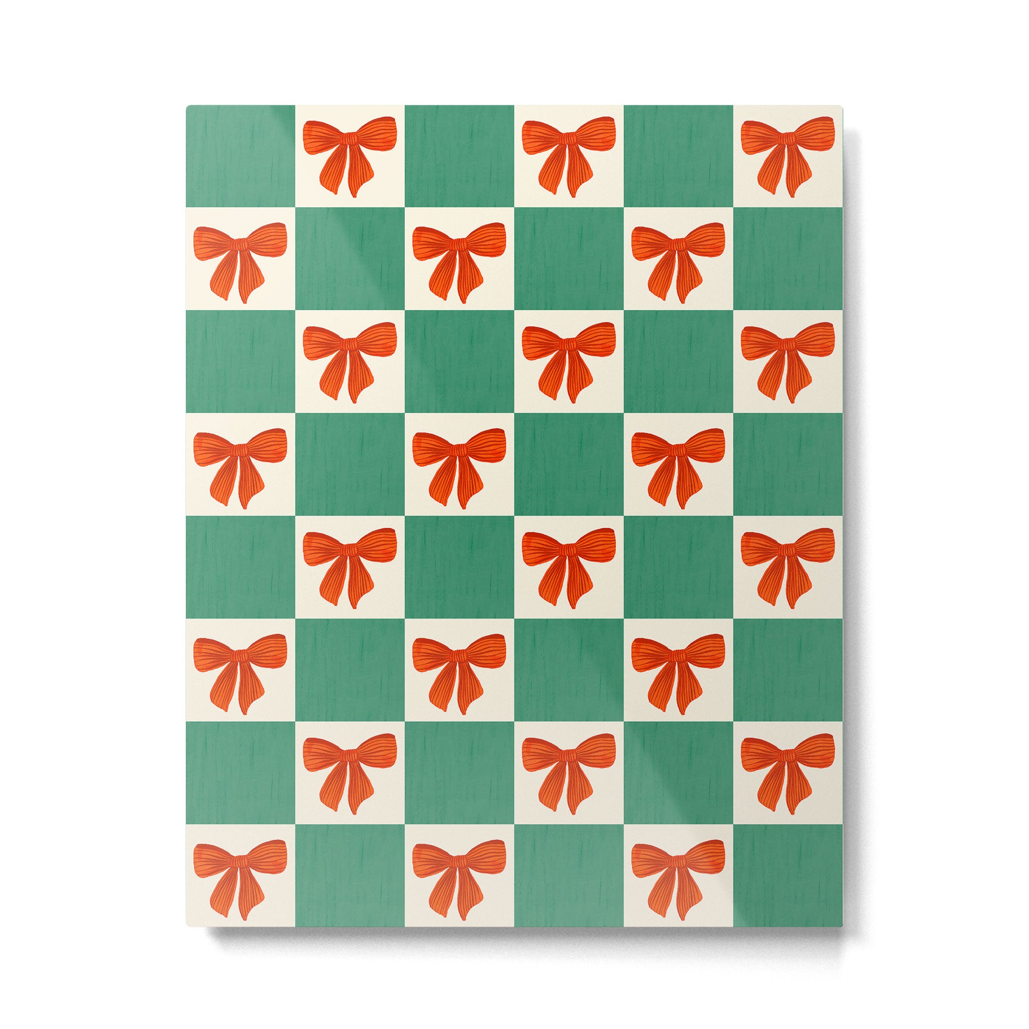 Charming Red Bow Checkerboard Pattern - Festive Holiday Background Metal Print Gallery Image 6
