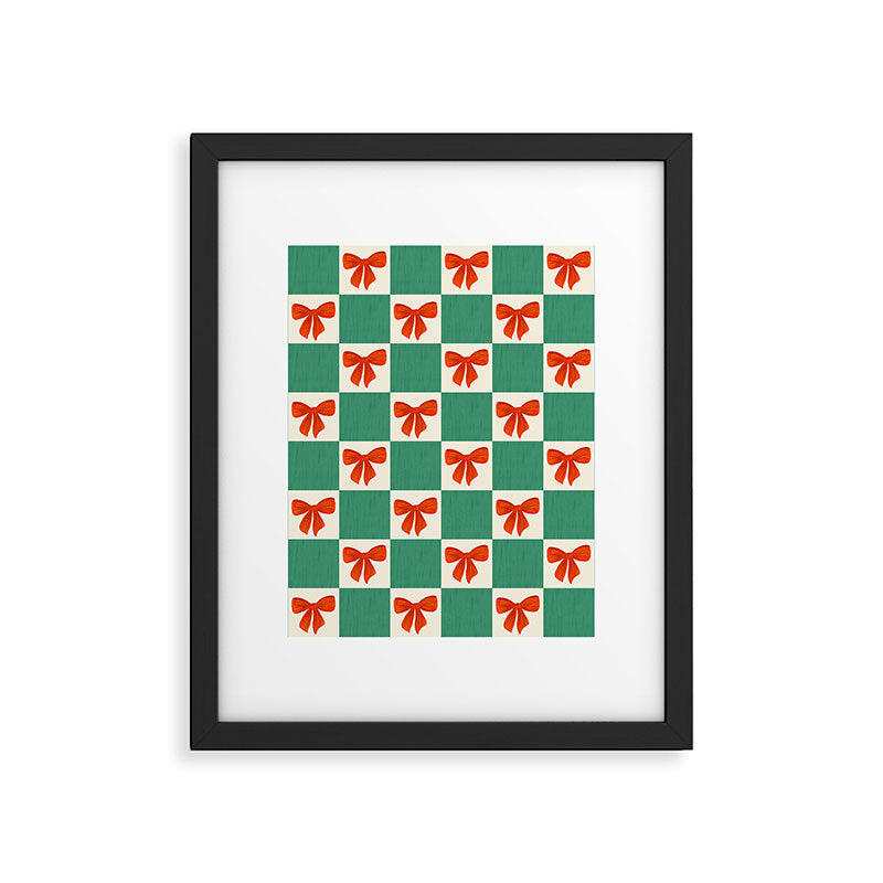 Charming Red Bow Checkerboard Pattern - Festive Holiday Background Framed Art Print Gallery Image 6