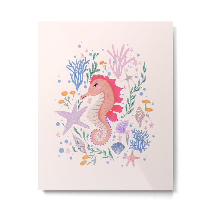 Charming Seahorse and Coral Reef Metal Print Gallery Image 1