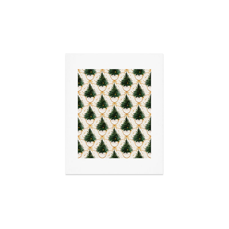 Christmas Tree in Golden Ribbon Seamless Holiday Pattern Art Print Gallery Image 1