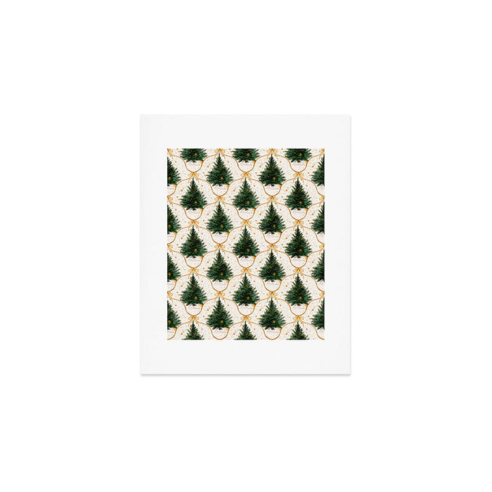 Christmas Tree in Golden Ribbon Seamless Holiday Pattern Art Print Gallery Image 1