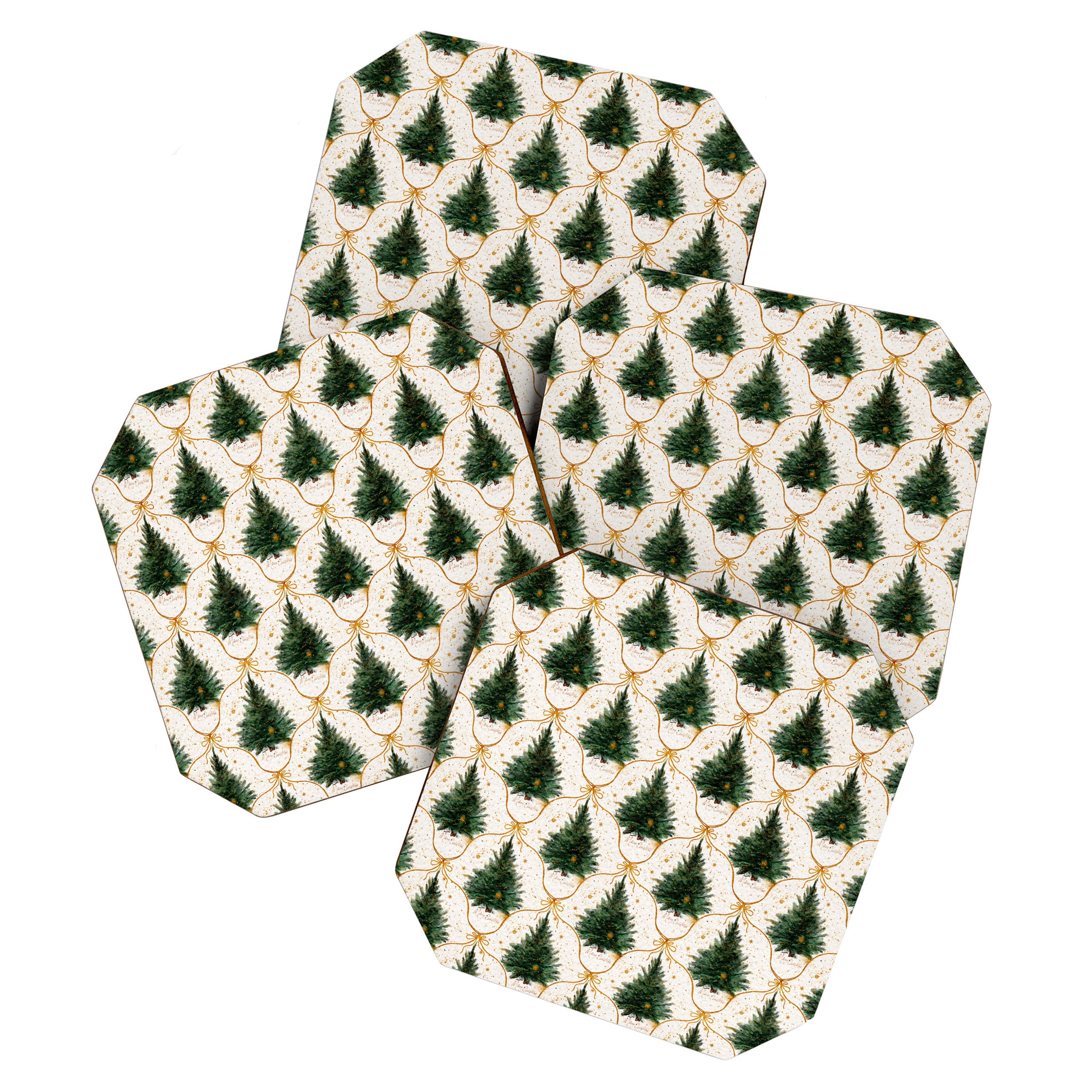 Christmas Tree in Golden Ribbon Seamless Holiday Pattern Coaster Gallery Image 1
