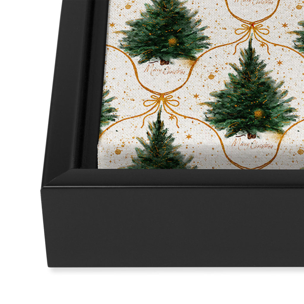 Christmas Tree in Golden Ribbon Seamless Holiday Pattern Framed Canvas Print Gallery Image 3