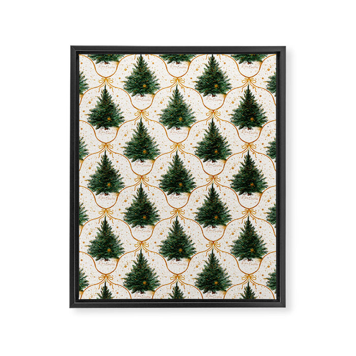 Christmas Tree in Golden Ribbon Seamless Holiday Pattern Framed Canvas Print Gallery Image 1
