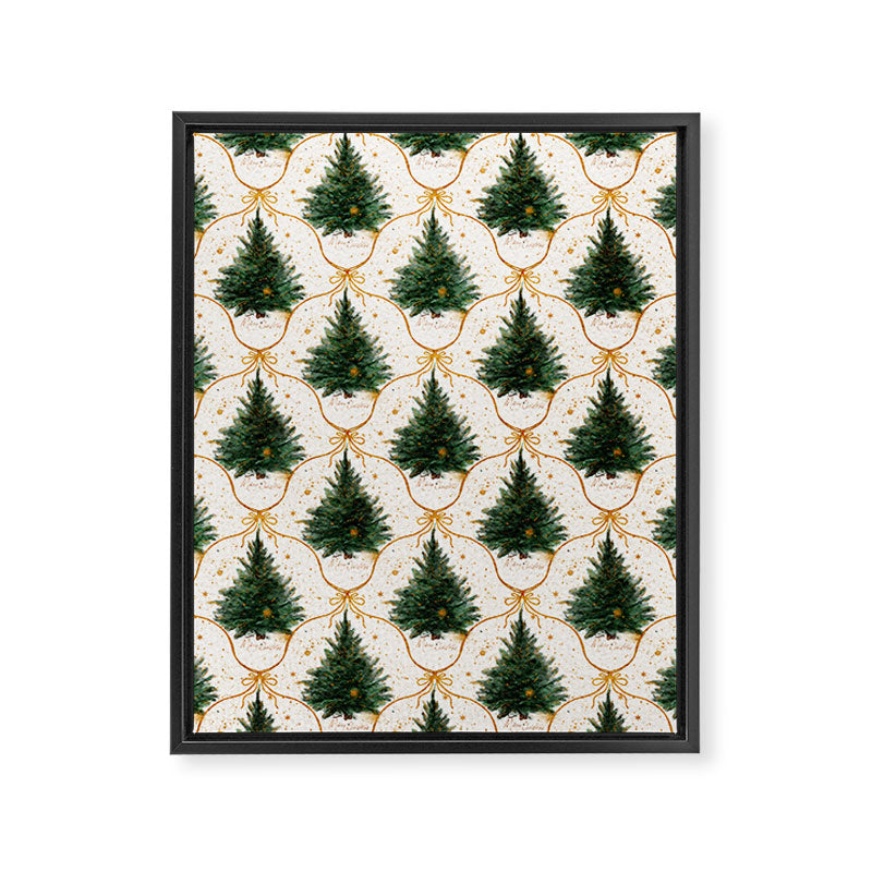 Christmas Tree in Golden Ribbon Seamless Holiday Pattern Framed Canvas Print Gallery Image 8