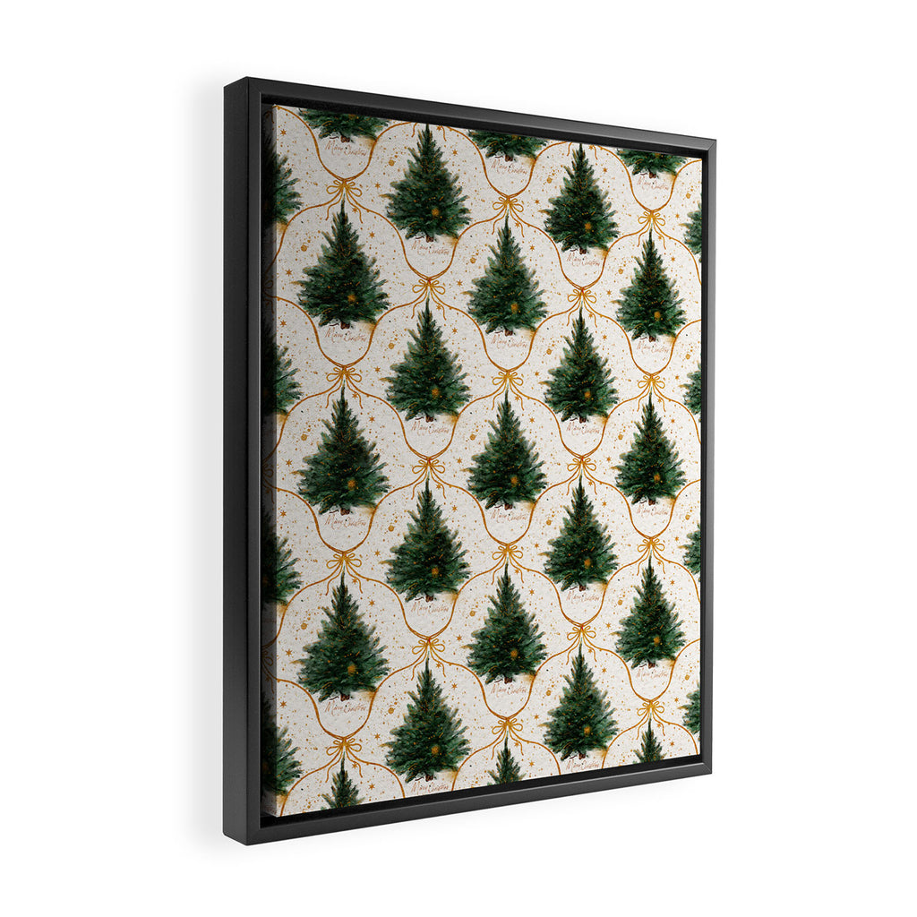 Christmas Tree in Golden Ribbon Seamless Holiday Pattern Framed Canvas Print Gallery Image 2