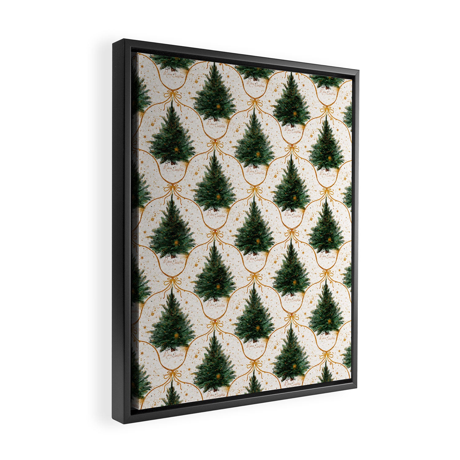 Christmas Tree in Golden Ribbon Seamless Holiday Pattern Framed Canvas Print Gallery Image 2