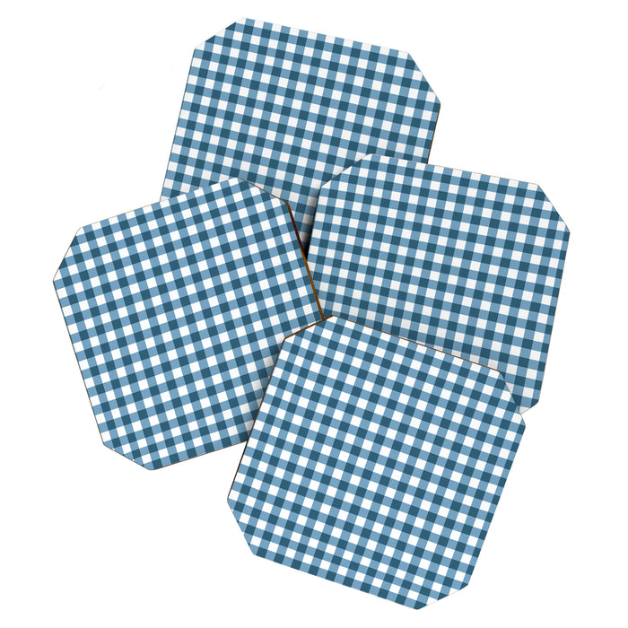 Classic Blue Gingham Checkered Pattern  Coaster Gallery Image 1