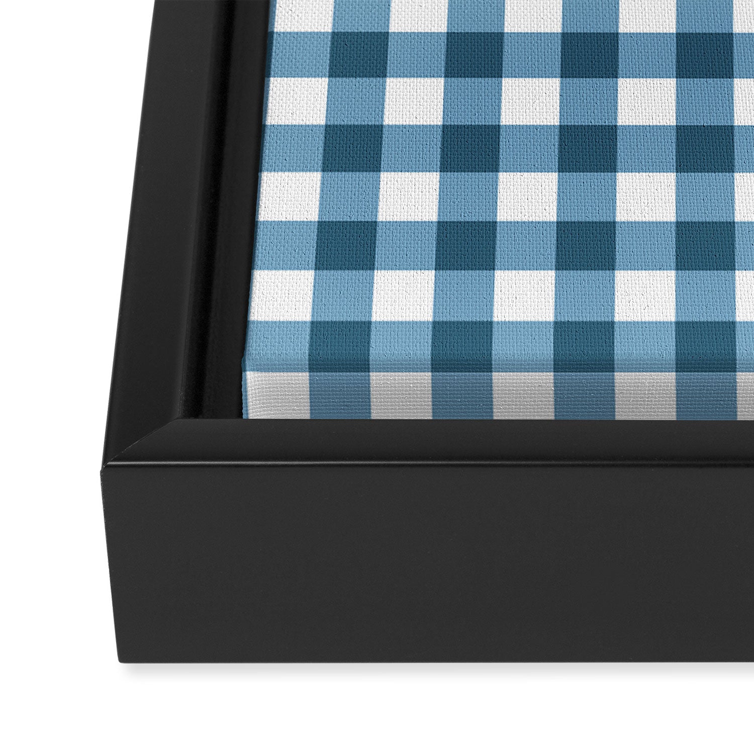 Classic Blue Gingham Checkered Pattern  Framed Canvas Print Gallery Image 3