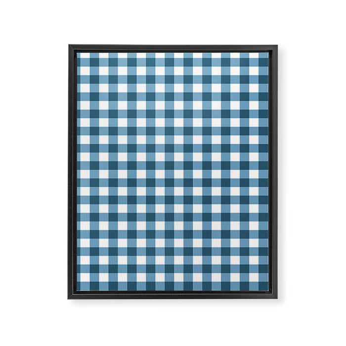 Classic Blue Gingham Checkered Pattern  Framed Canvas Print Gallery Image 1