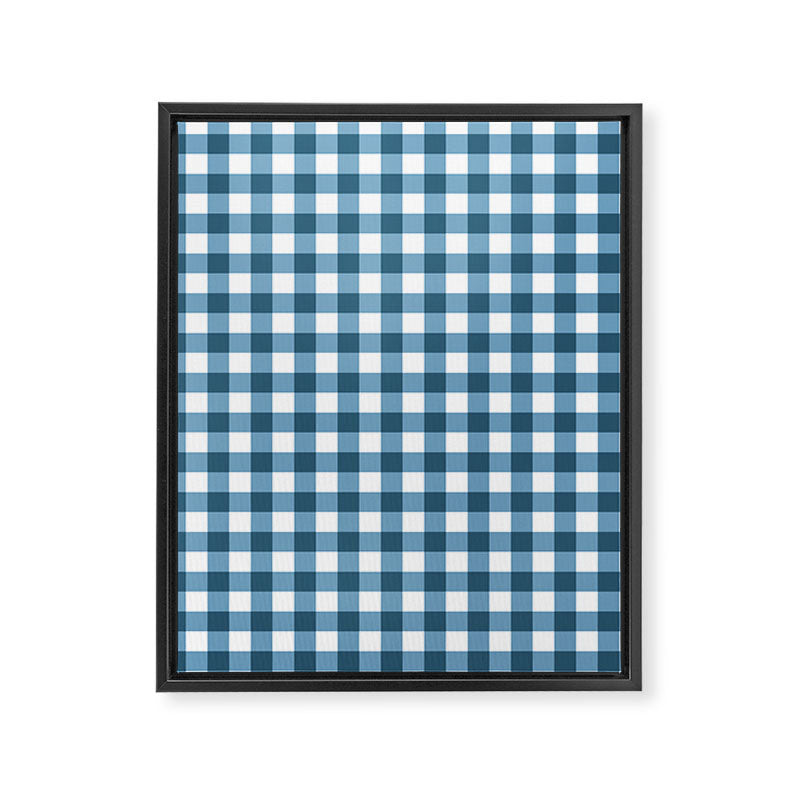 Classic Blue Gingham Checkered Pattern  Framed Canvas Print Gallery Image 8