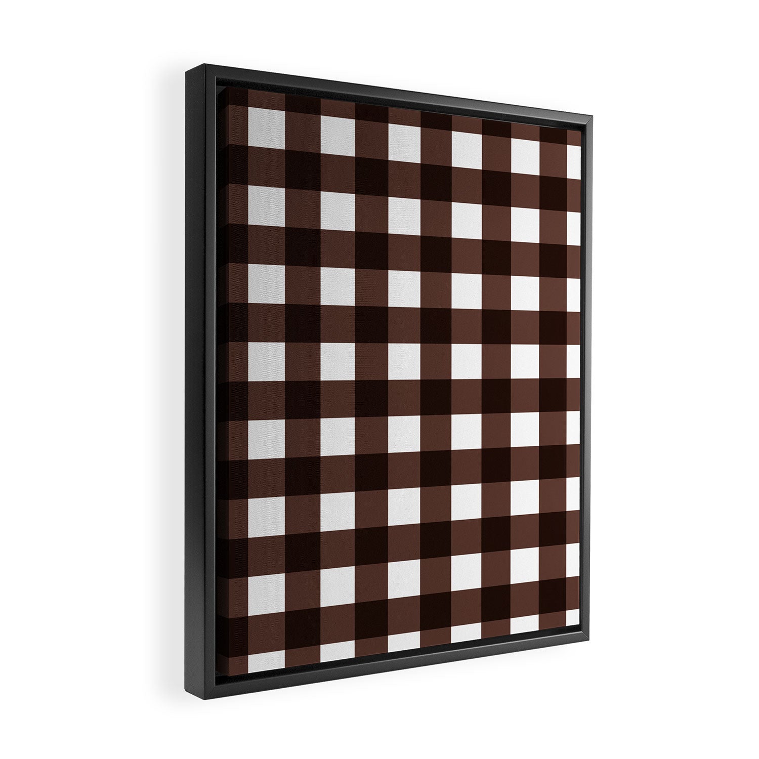 Classic Brown Gingham Checkered Pattern Framed Canvas Print Gallery Image 2