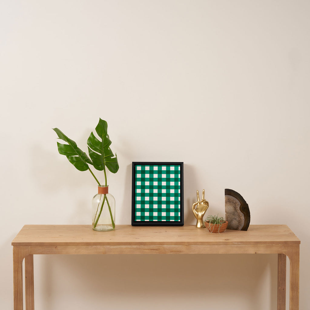 Classic Green Gingham Checkered Pattern Framed Canvas Print Gallery Image 4