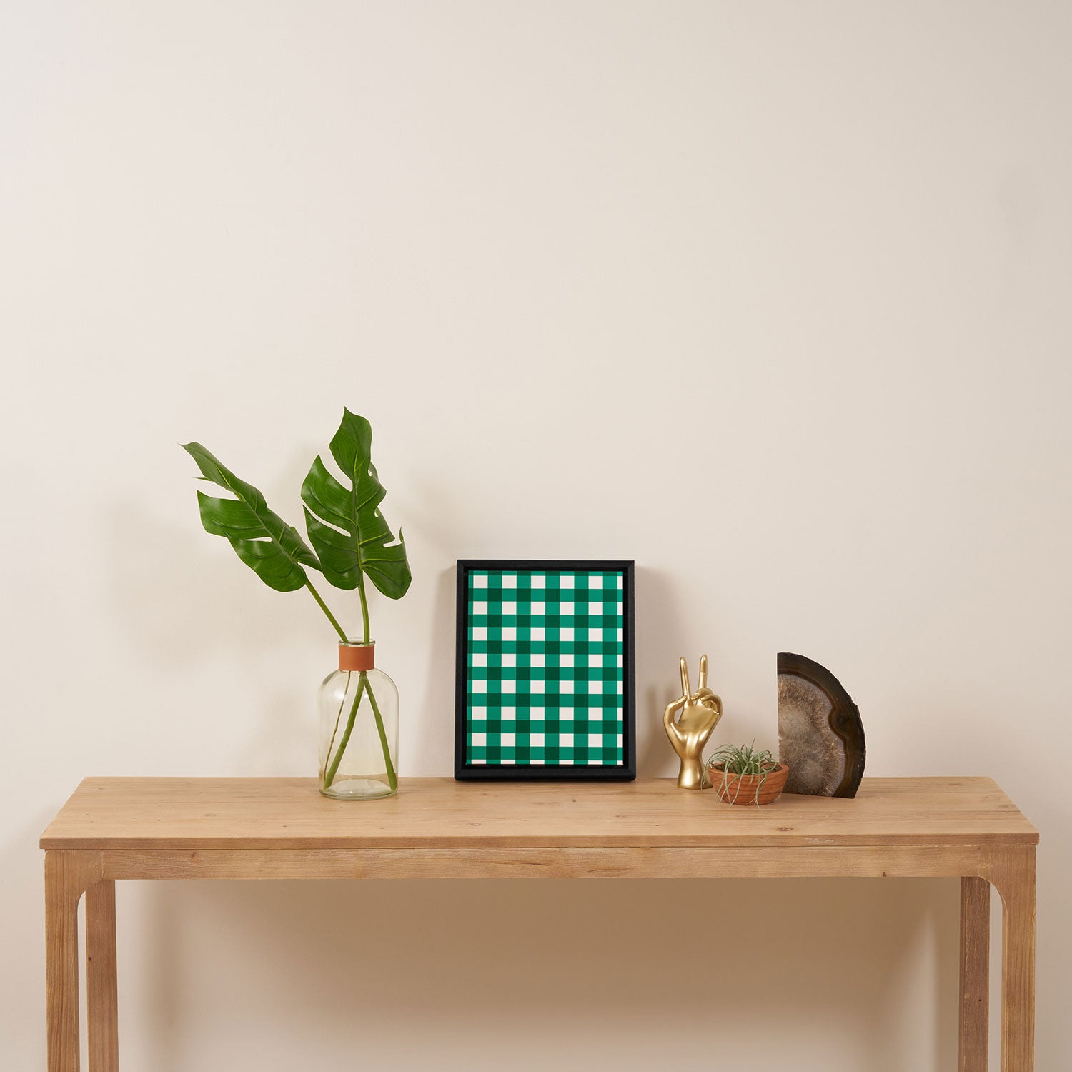 Classic Green Gingham Checkered Pattern Framed Canvas Print Gallery Image 4