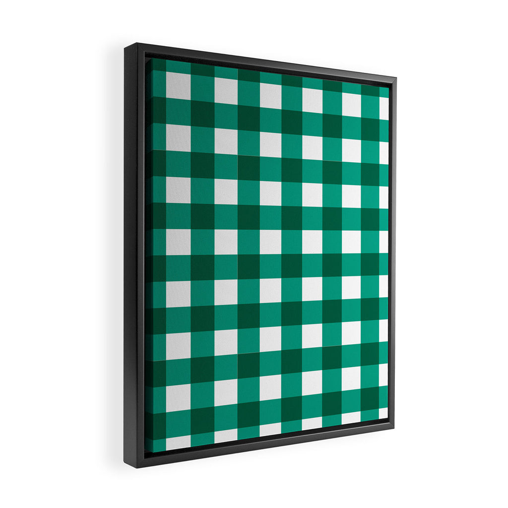 Classic Green Gingham Checkered Pattern Framed Canvas Print Gallery Image 2