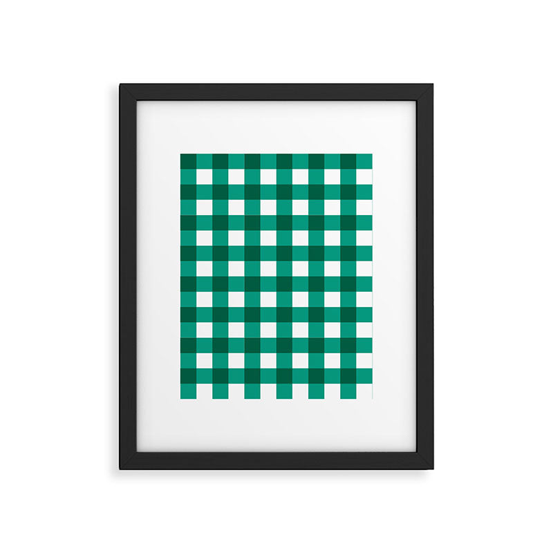 Classic Green Gingham Checkered Pattern Framed Art Print Gallery Image 6
